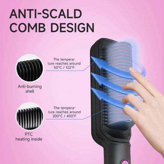 Hair Straightener Brush with Six Temperature Settings