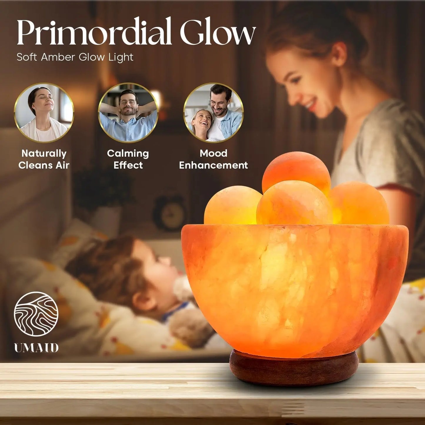 Dimmable Himalayan Salt Lamp Bowl with 6 Massage Balls