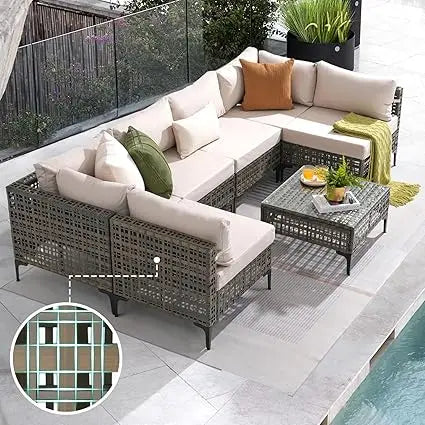 7 Piece Wicker Patio Furniture Set, Water Resistant