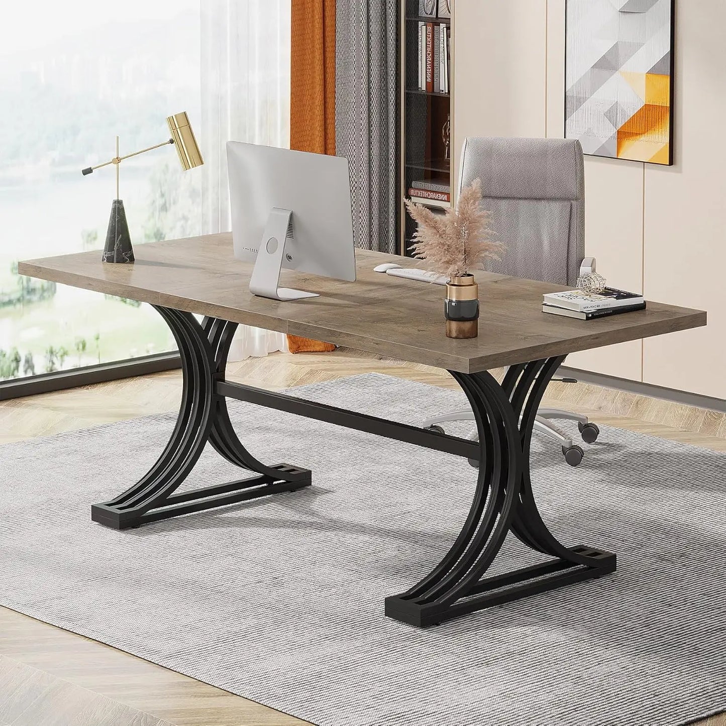 Modern Executive Desk with Stylish Gold Legs And Faux Marble Top