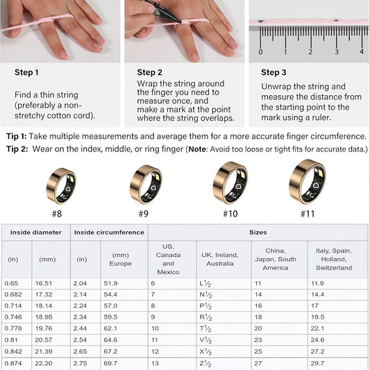 Smart ring, sleep tracking, motion monitoring, compatible with iPhone and Android