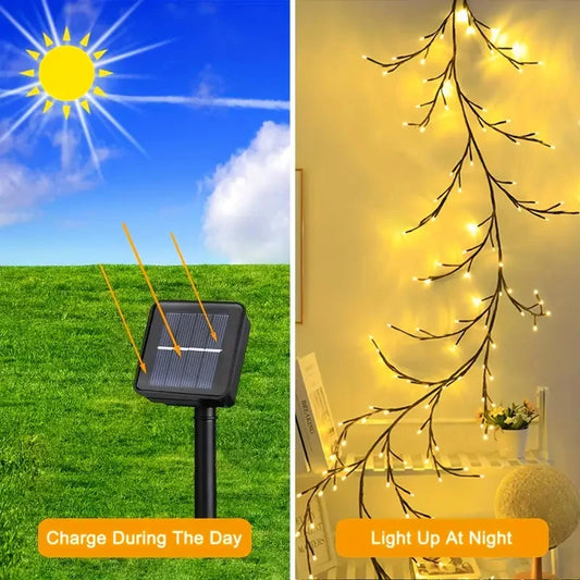 1pcs Solar Willow Vine Light 72/96 LED 8 Modes Waterproof