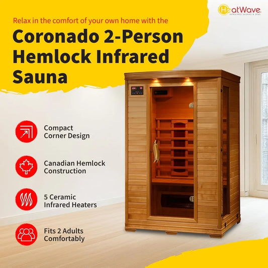 2-Person Infrared Home Sauna with 5 Ceramic Heaters, Chromotherapy Lighting & Sound System