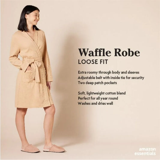 Women's Lightweight Waffle Bath Robe with Pockets