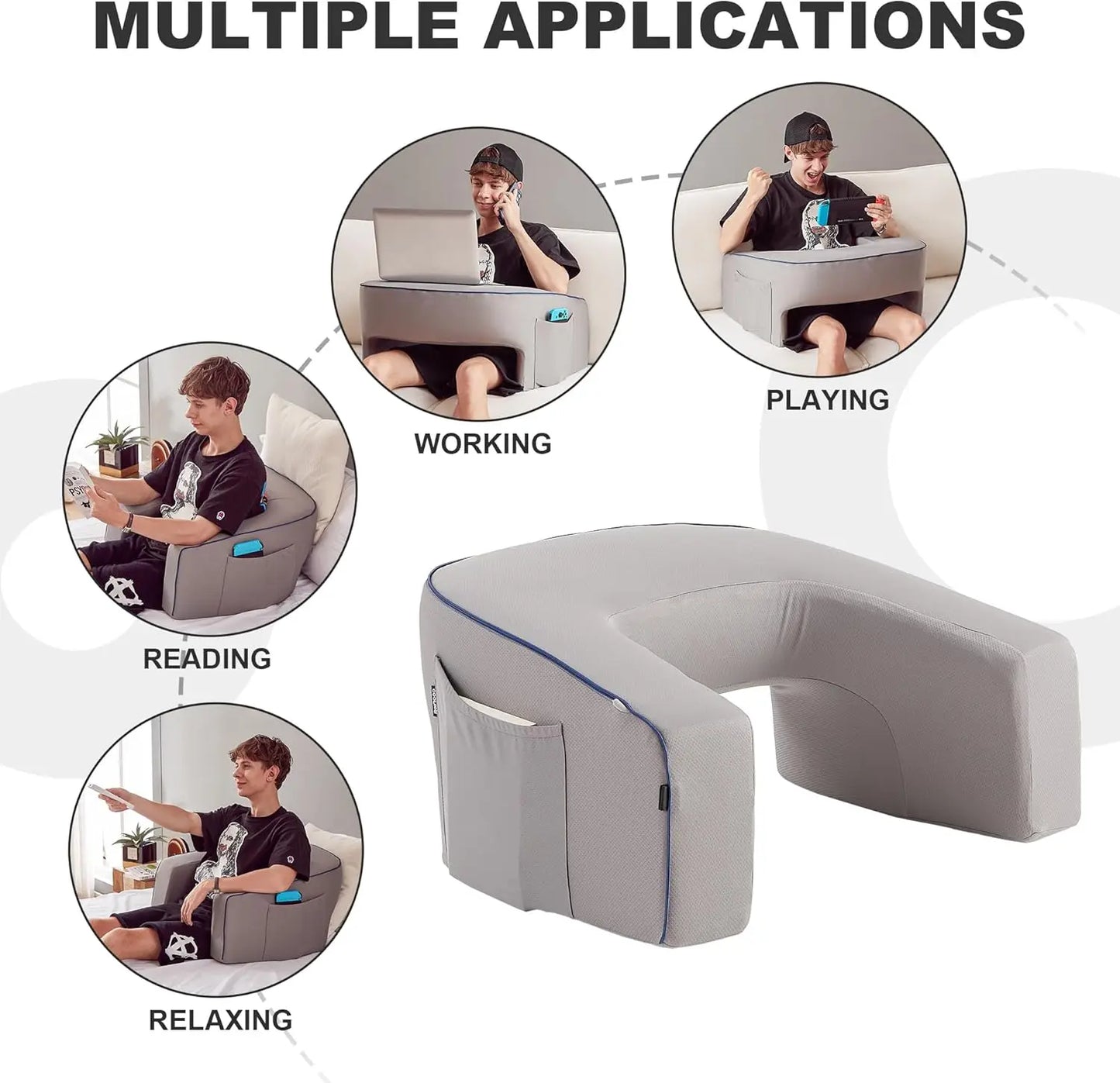 Memory Foam Lap Desk Pillow with Armrests and Pocket