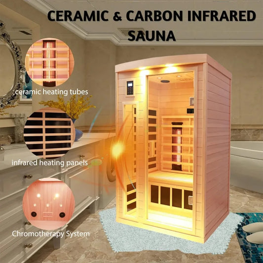2 Person Infrared Sauna Room for Home with Chromotherapy & Bluetooth Speaker