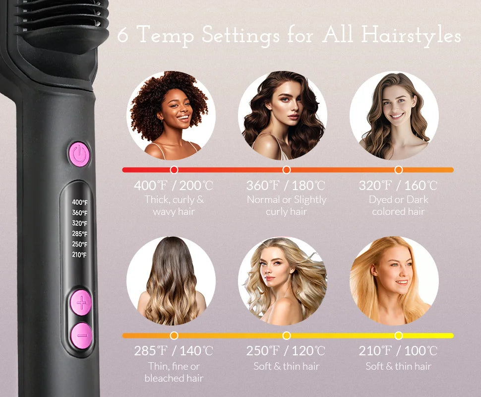 Hair Straightener Brush with Six Temperature Settings