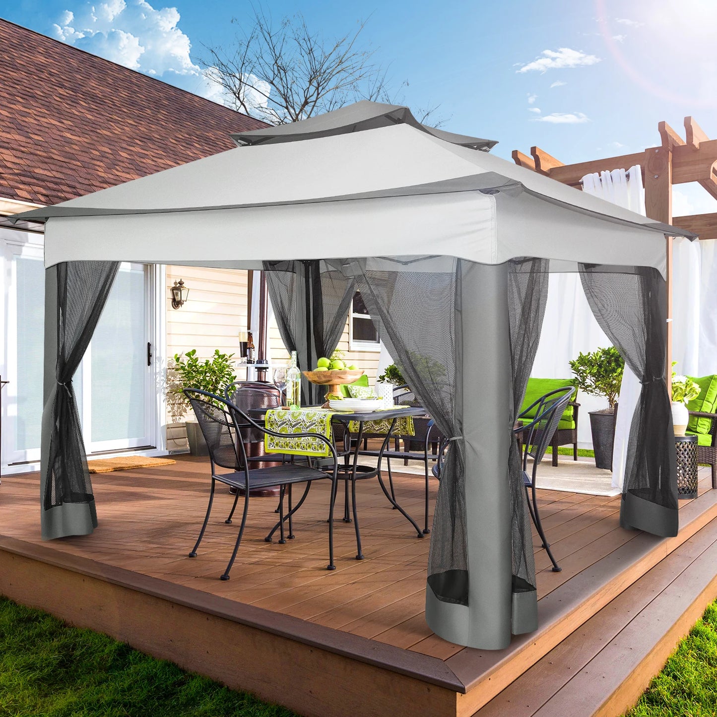 12x12 Pop up Gazebo on Clearance with Mosquito Netting,Outdoor Canopy Tent with Carry Bag, Gazebo for Garden,Backyard,Lawn,Patio