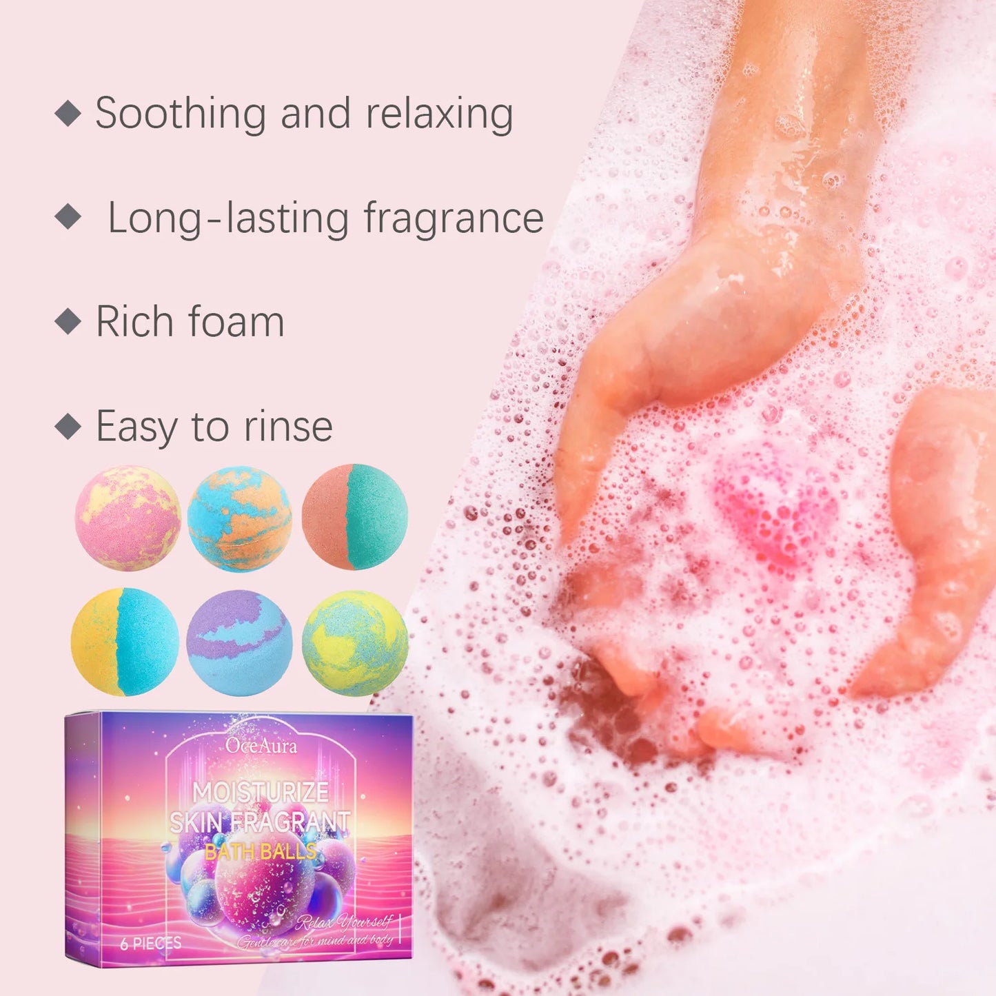 6pcs Bubble Bath Bomb Ball Exfoliating Body Nourish Skin