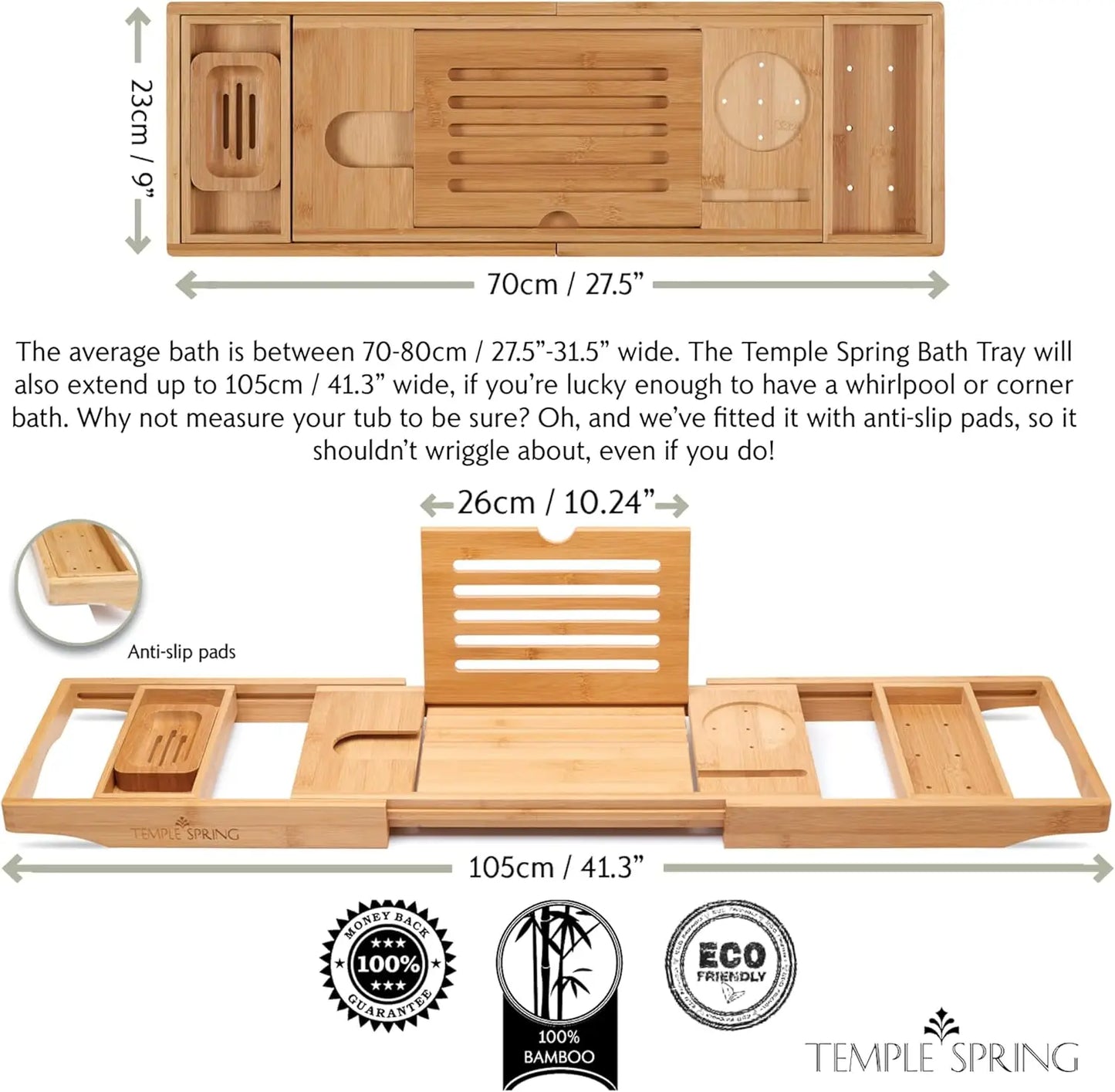 Bamboo Bathtub Tray with Extendable Design
