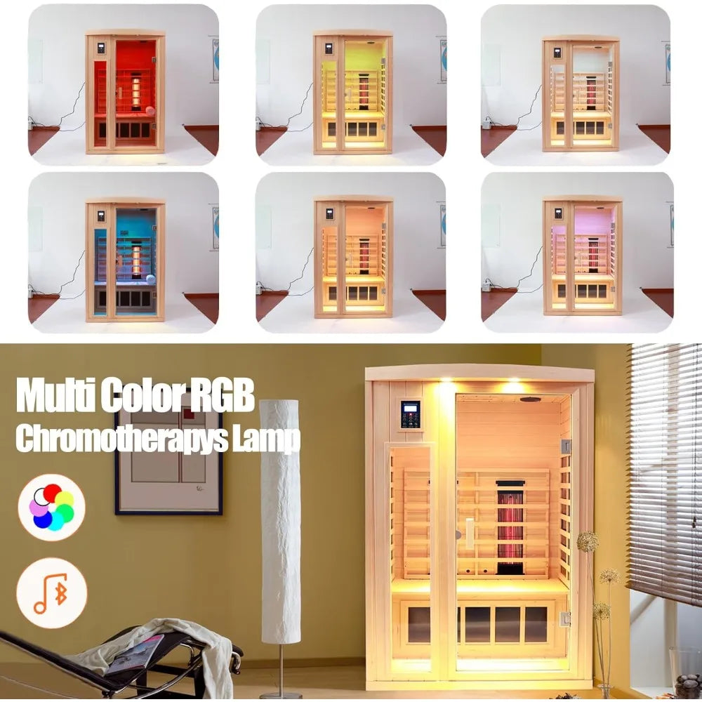 2 Person Infrared Sauna Room for Home with Chromotherapy & Bluetooth Speaker