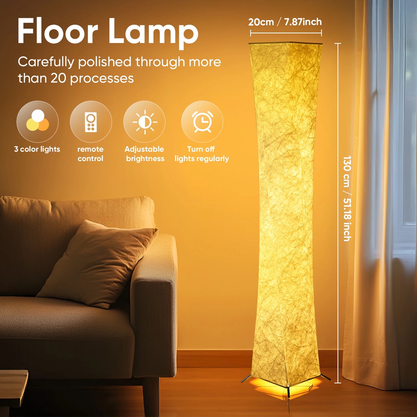 Soft Light Floor Lamp, 52" Simple Design Slim Warm Light