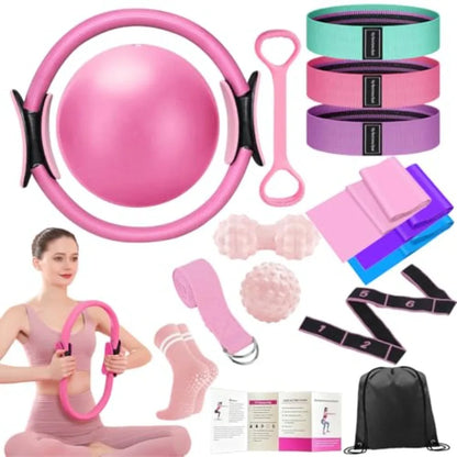 Pilates Ring Set with 14-Inch Magic Circle, Exercise Ball and 6 Resistance Bands