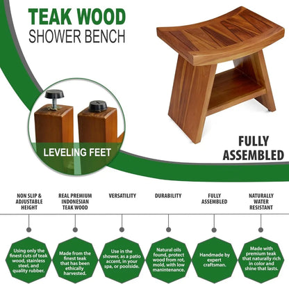 Water Resistant Teak Shower Stool with Shelf