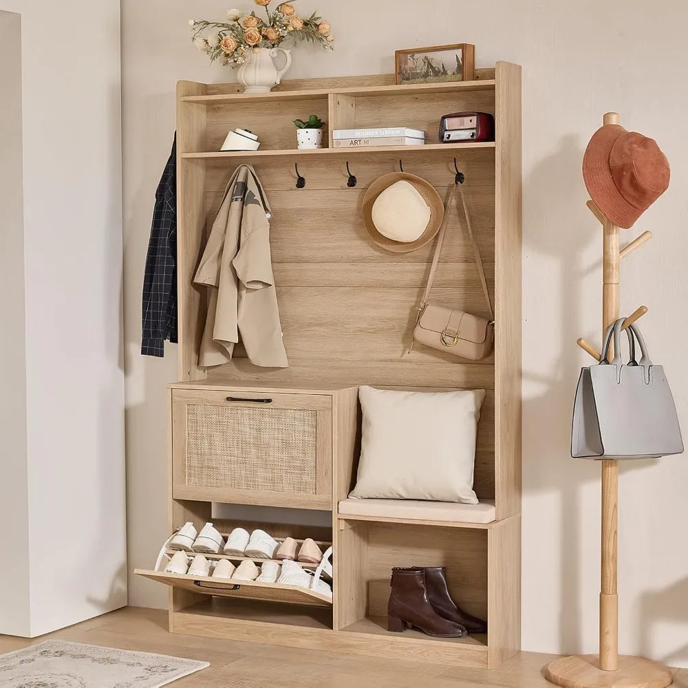 78 Tall Boho Hall Tree with Bench & Shoe Storage