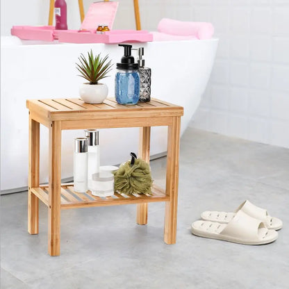 Bamboo Shower Bench With Storage Shelf