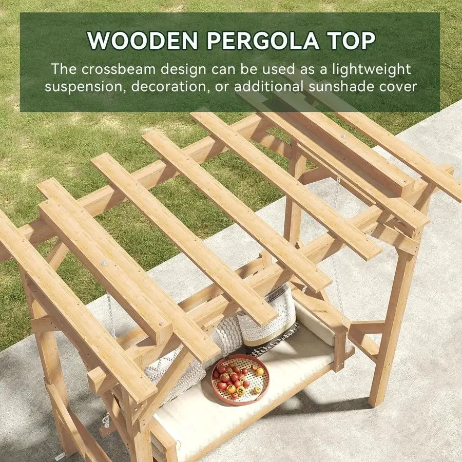 Cedar Wood Outdoor Pergola Swing with Stand,