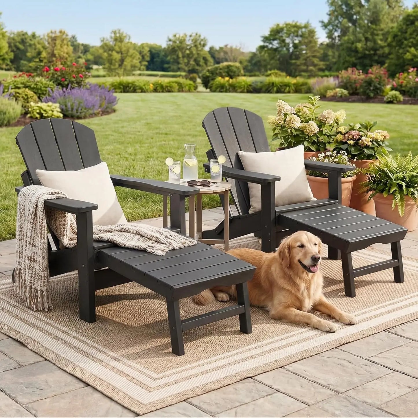 Adjustable Folding Adirondack Chairs Set of 2 with Retractable Ottoman