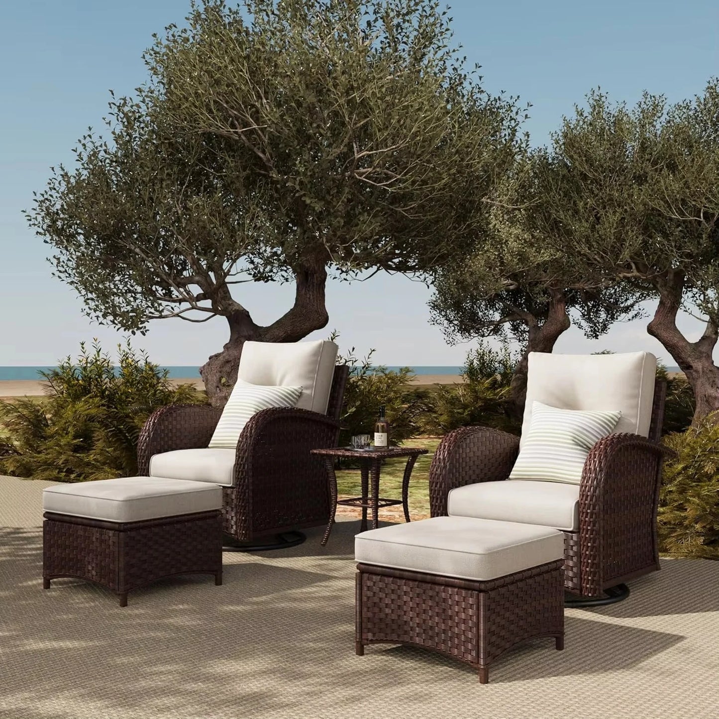 Luxury Outdoor Swivel Rocking Chair, 2-Piece Set With 6-inch Thick Cushion