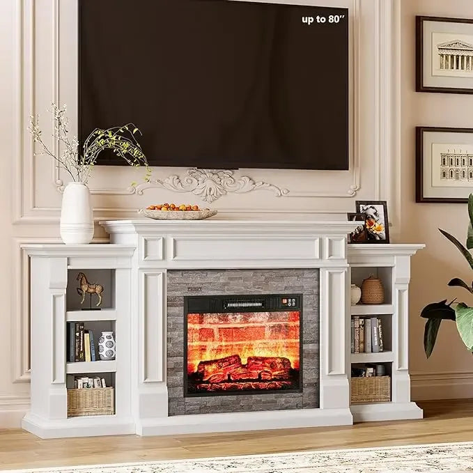 70' Electric Fireplace with Mantel And Cabinets