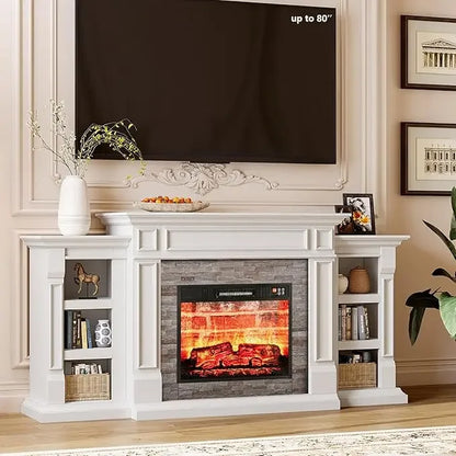70' Electric Fireplace with Mantel And Cabinets