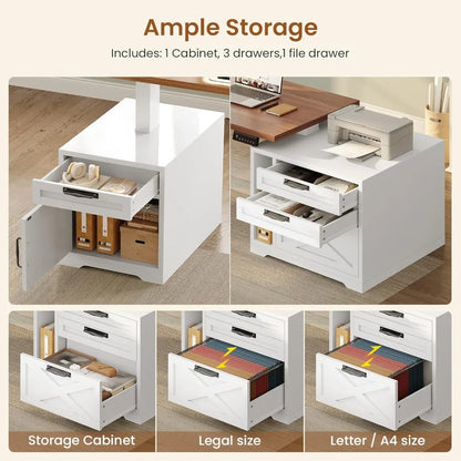 Adjustable Height Standing Desk With Drawers, Power Outlet & LED Lights