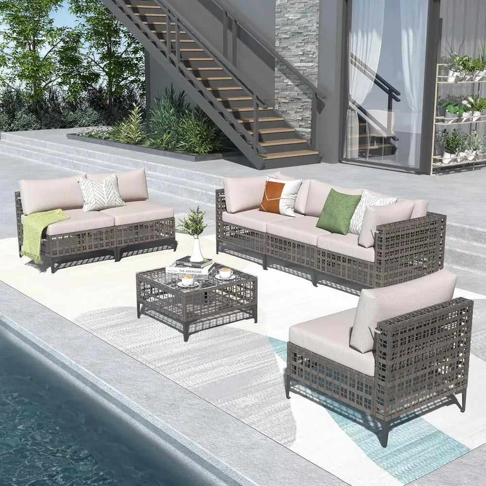 7 Piece Wicker Patio Furniture Set, Water Resistant