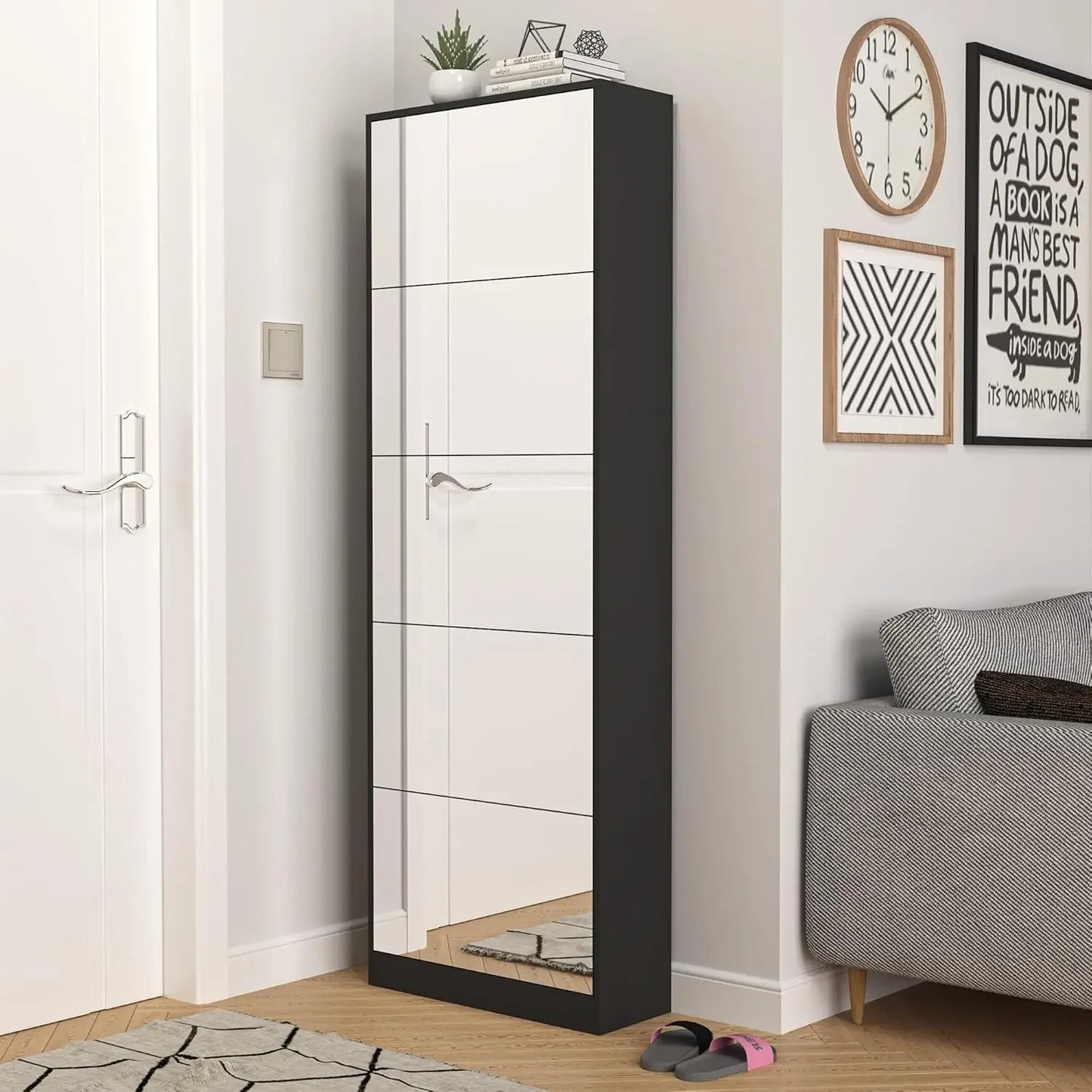 Shoe Storage Cabinet with Full Length Mirror