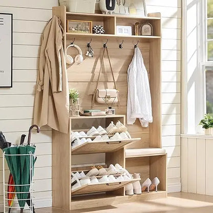 78 Tall Boho Hall Tree with Bench & Shoe Storage