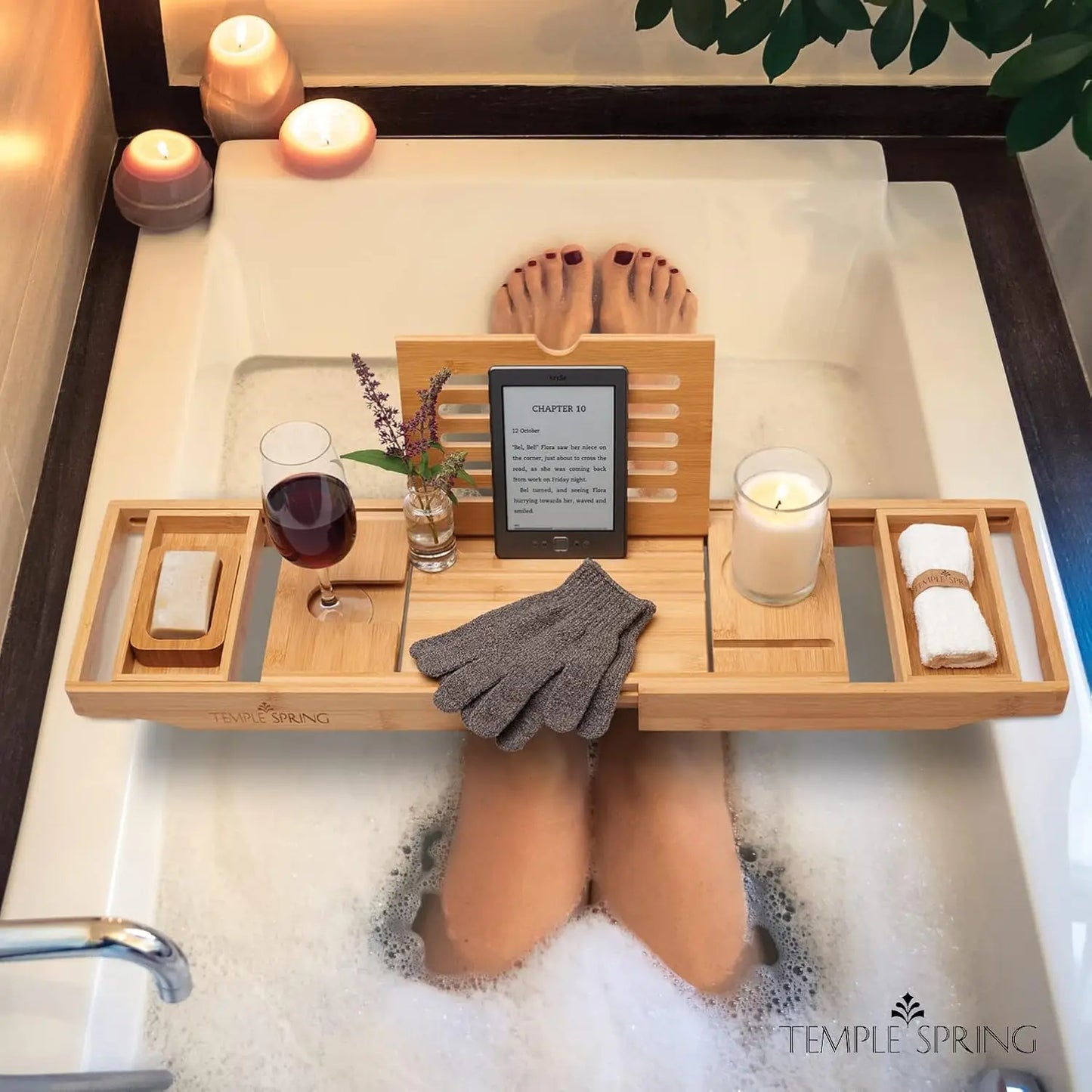 Bamboo Bathtub Tray with Extendable Design