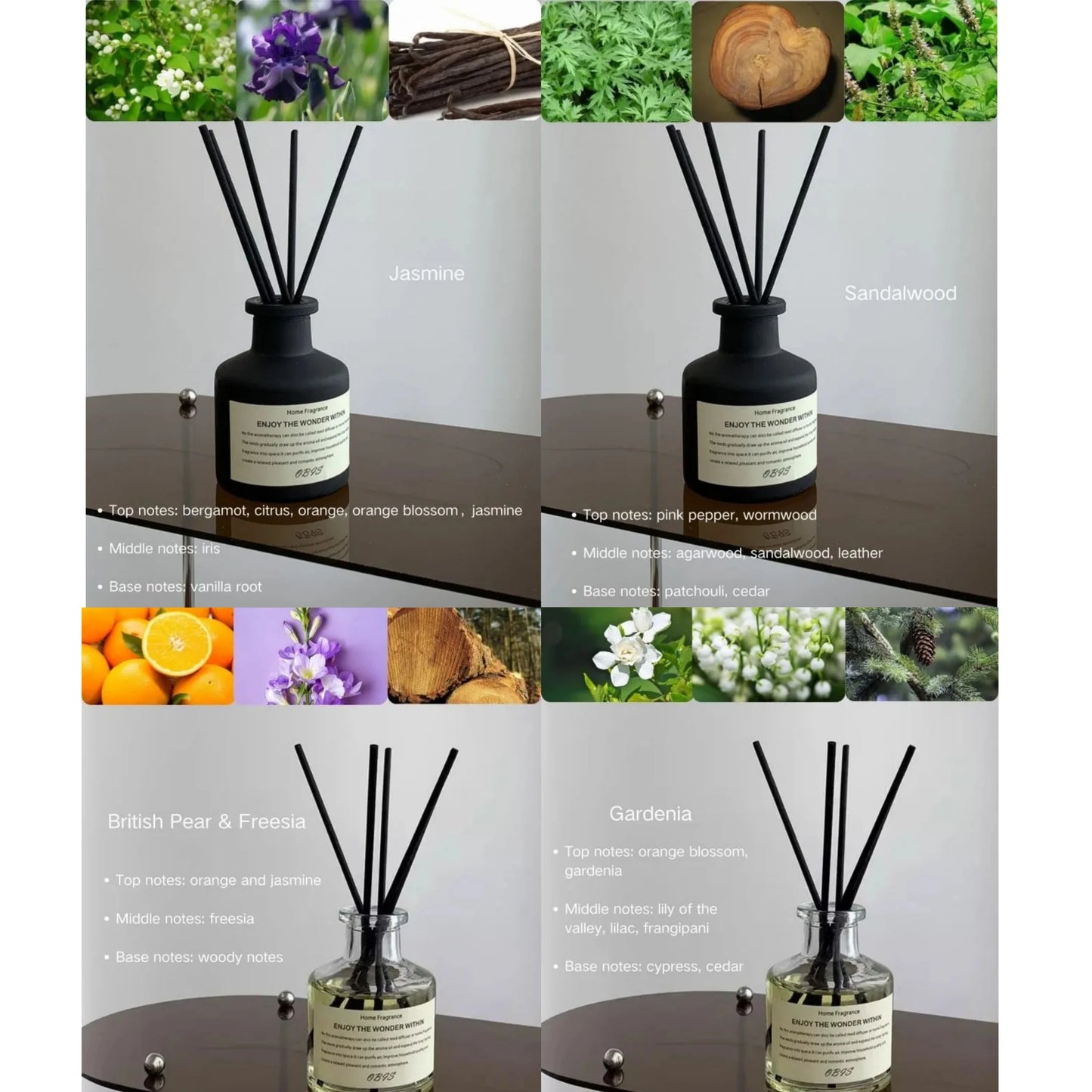 Flameless Jasmine Fragrance Oil with Reed Diffuser Stick