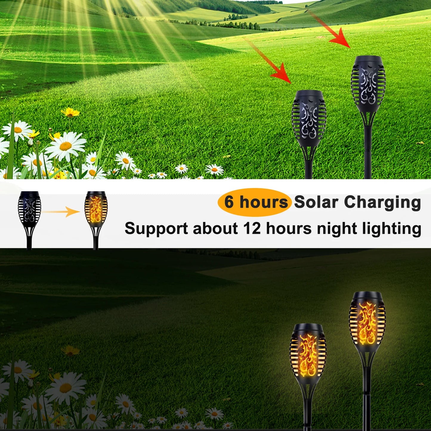 12 Piece Flickering Solar Flame Torch Light