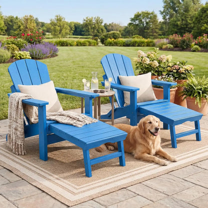 Adjustable Folding Adirondack Chairs Set of 2 with Retractable Ottoman
