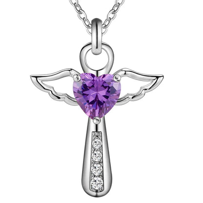 Fine 925 Sterling Silver Angel Crystal Cross Pendant Necklace