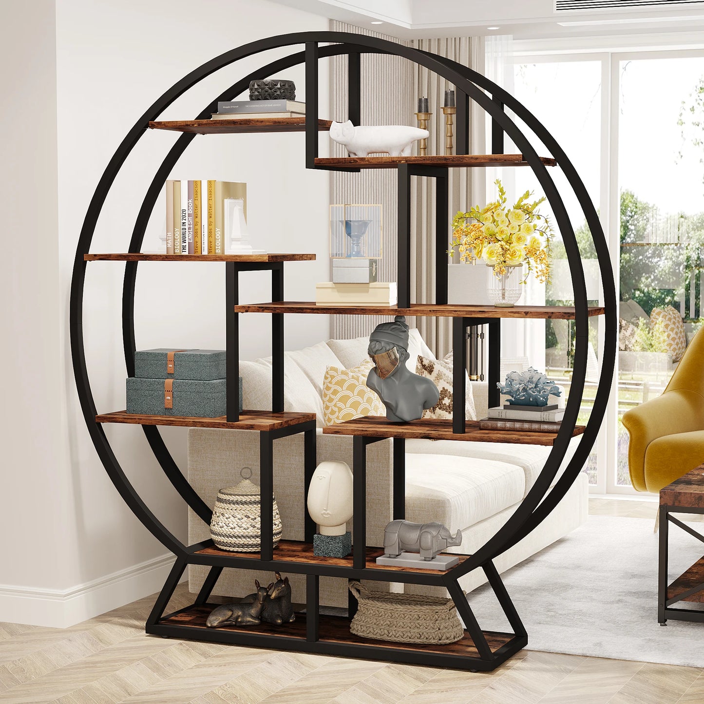 Round Bookshelves With Staggered Shelves