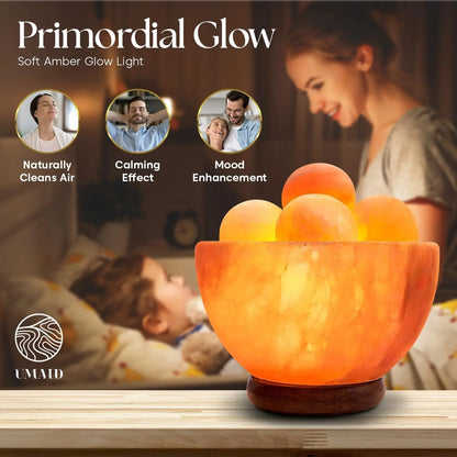 Dimmable Himalayan Salt Lamp Bowl with 6 Massage Balls