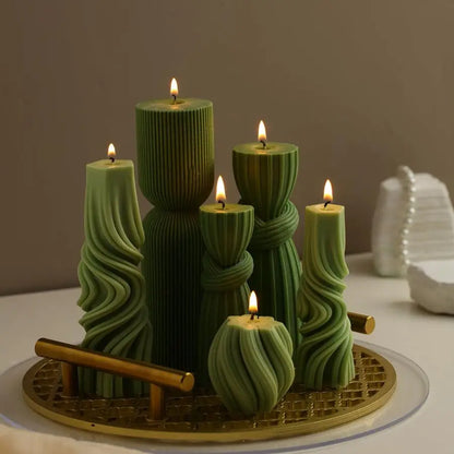 Modern Aesthetic Ribbed Decorative Pillar Candle