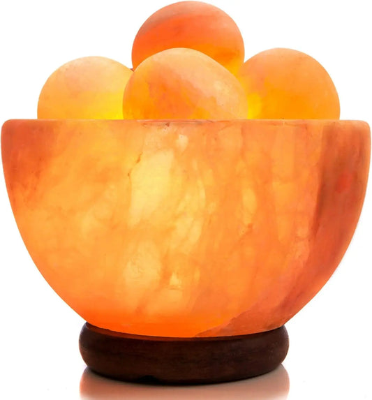 Dimmable Himalayan Salt Lamp Bowl with 6 Massage Balls