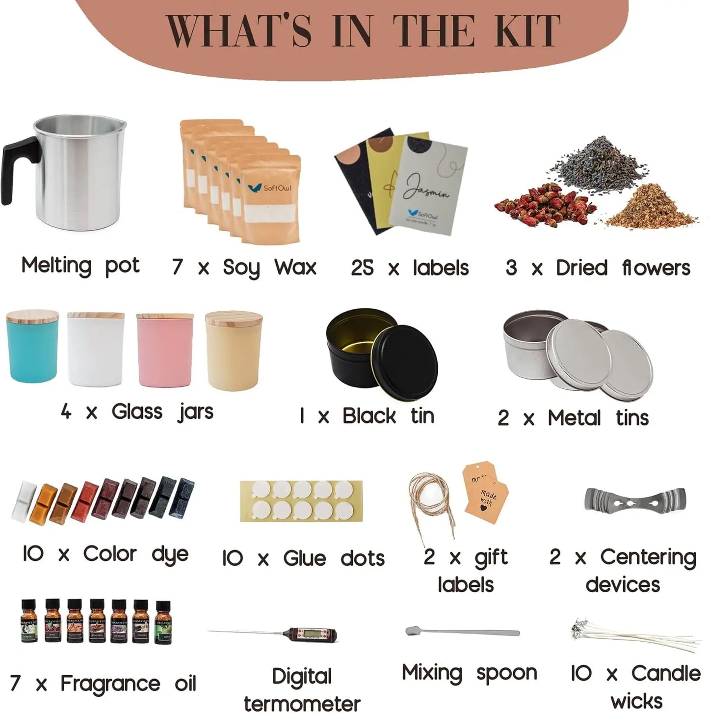 Complete Soy Candle Making Kit with Wax, Jars, Scents & Dyes