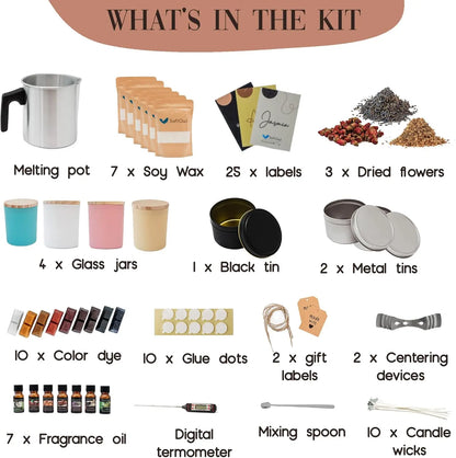 Complete Soy Candle Making Kit with Wax, Jars, Scents & Dyes