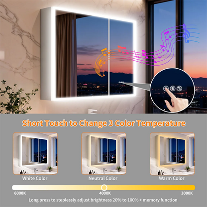 Double Door LED Bluetooth Bathroom Mirror Cabinet