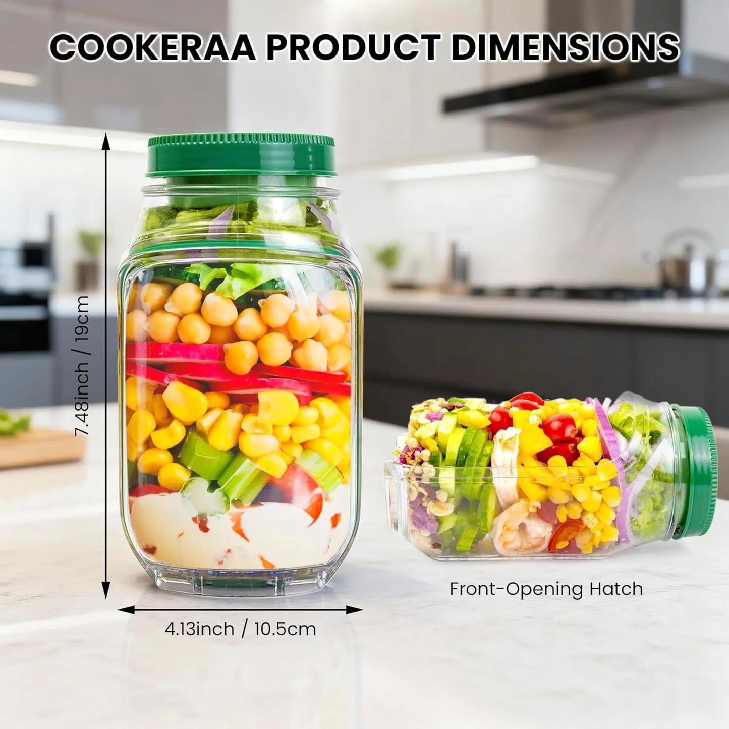 2-Pack 34oz Salad Jar Containers with Side Opening