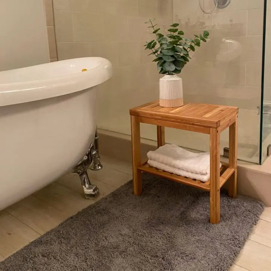 Bamboo Shower Bench With Storage Shelf