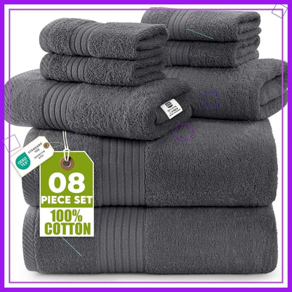 8-Piece Premium Towel Set, 2 Bath, 2 Hand, 4 Washcloths