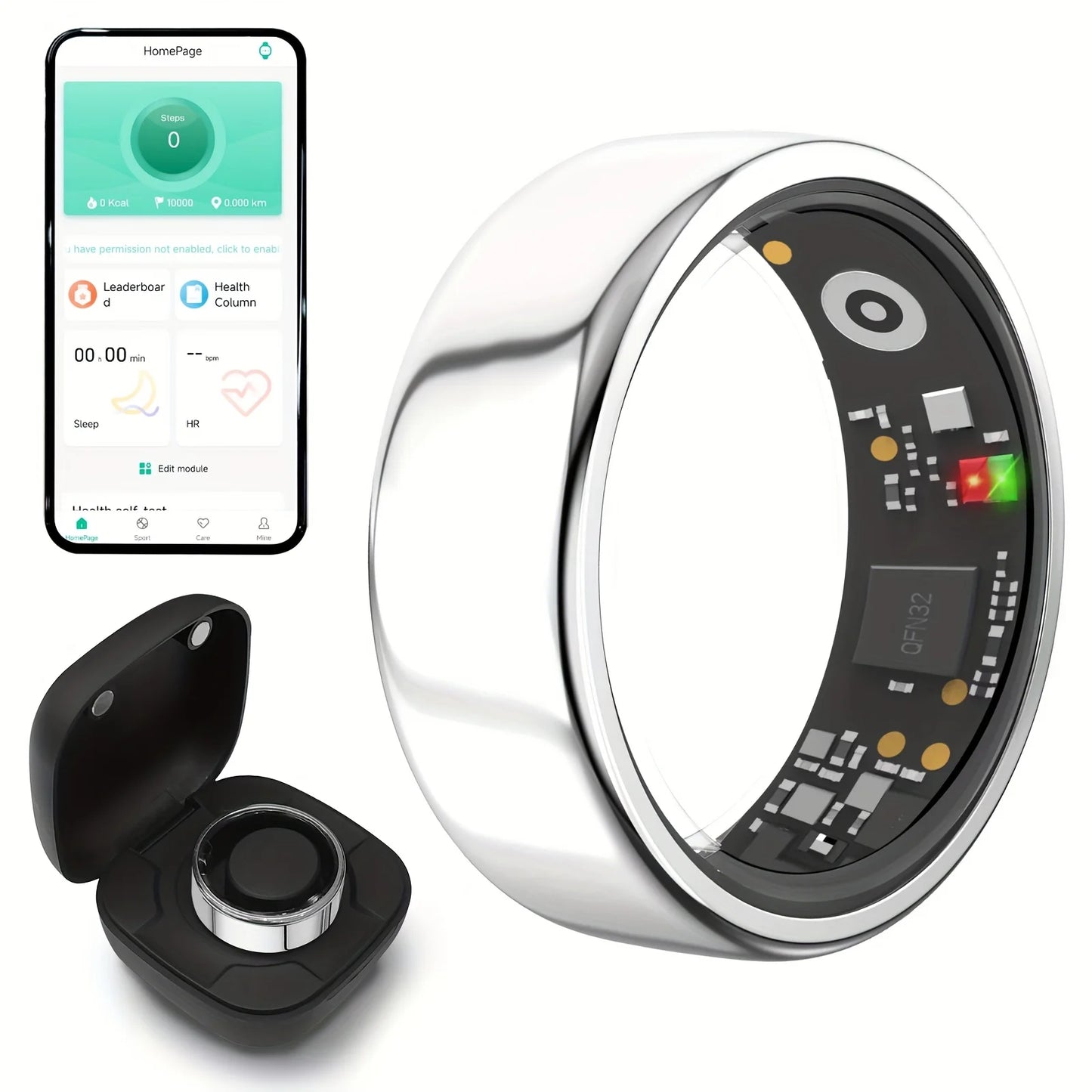 Smart Ring Heart Rate Blood Pressure Sleep Monitoring Motion Tracking
