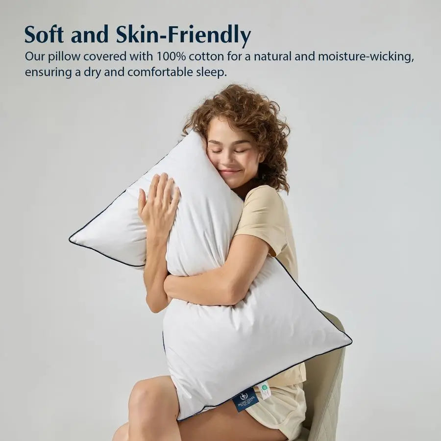 Goose Feather and Down Bed Pillows Standard Size Set of 2,