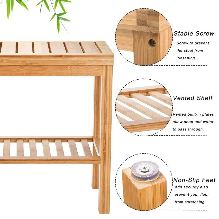 Bamboo Shower Bench With Storage Shelf