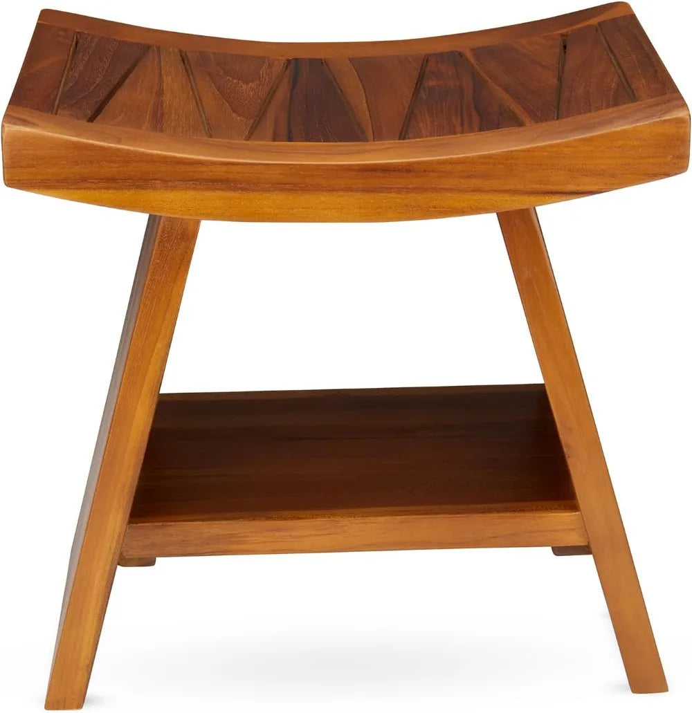Water Resistant Teak Shower Stool with Shelf