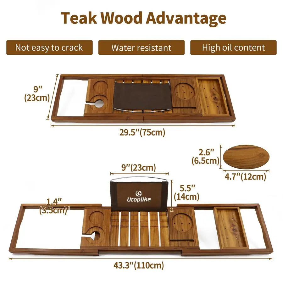 Teak Bathtub Caddy Tray Bath Tray for Tub