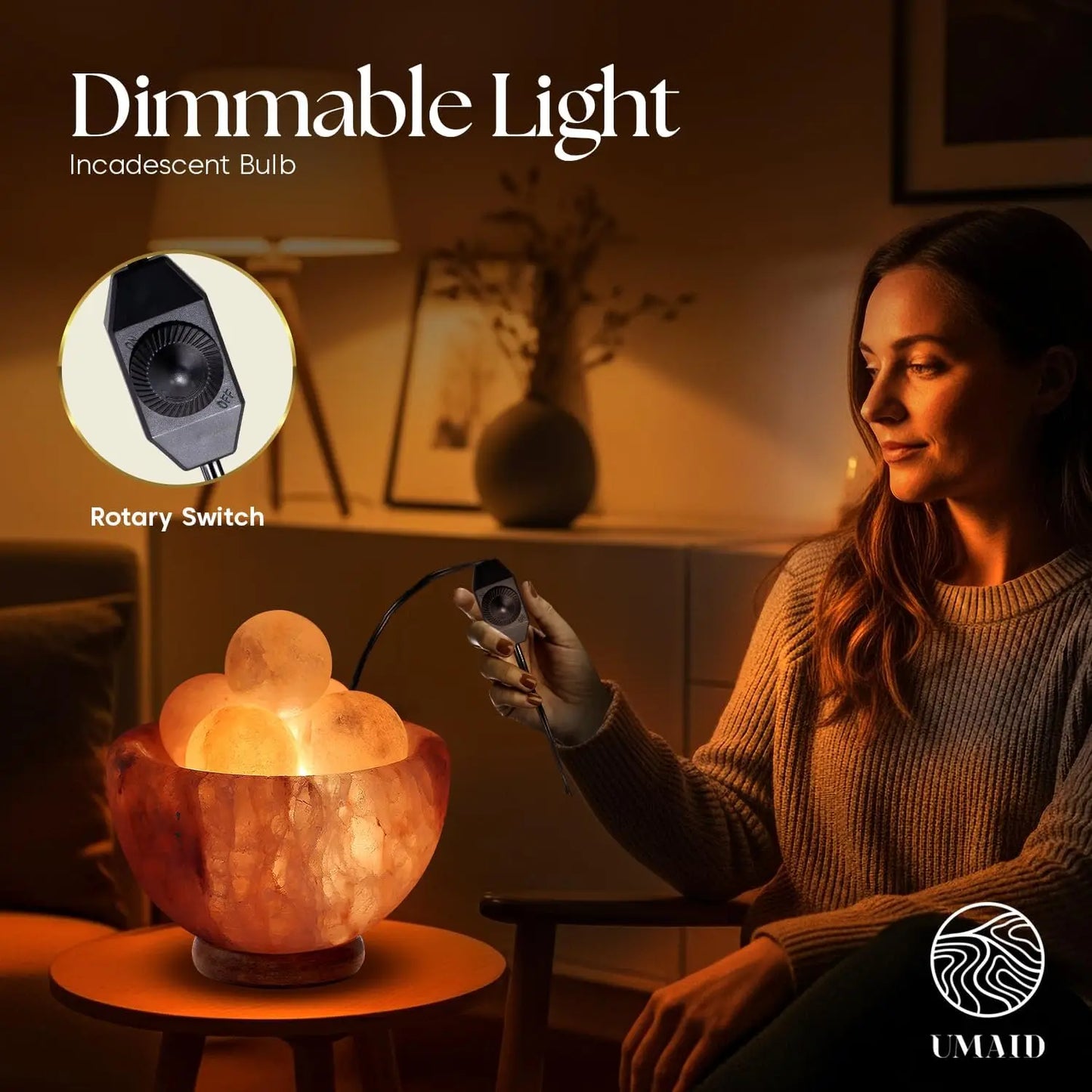 Dimmable Himalayan Salt Lamp Bowl with 6 Massage Balls